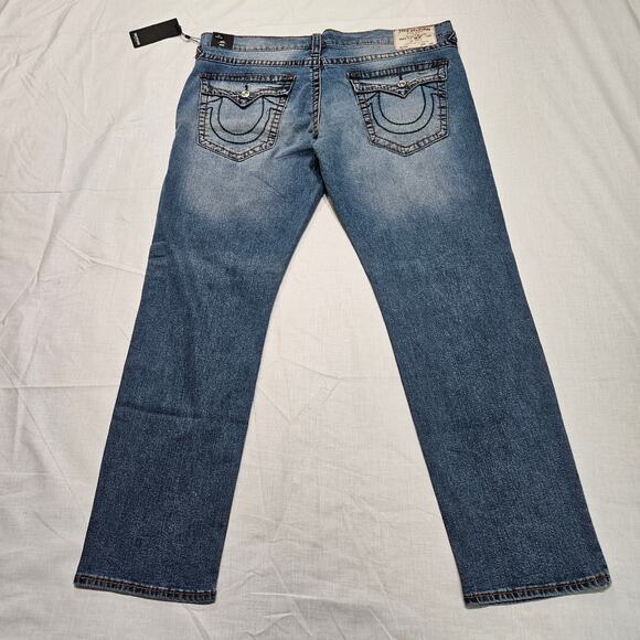 True Religion Geno Relaxed Slim Big T Flap Jeans Blue Size 40x32 - Picture 2 of 9